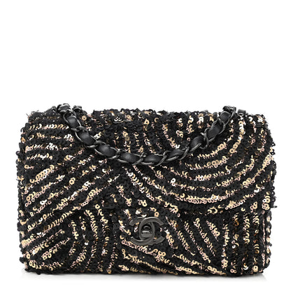 Chanel Sequin Mini Rectangular Flap Black Gold 1 of 10