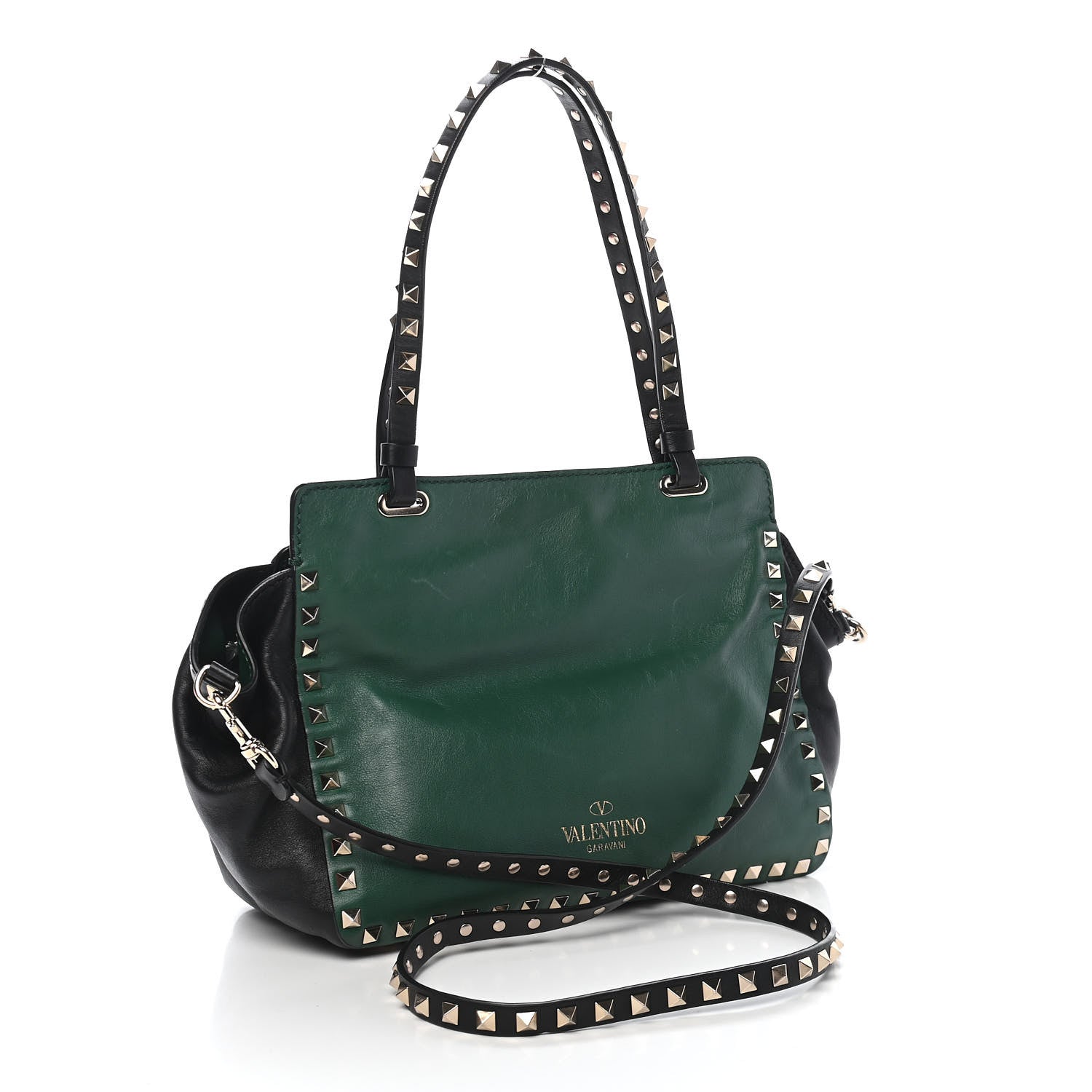 Valentino Garavani Vitello Small Rockstud Tote Smeraldo Black 2 of 9