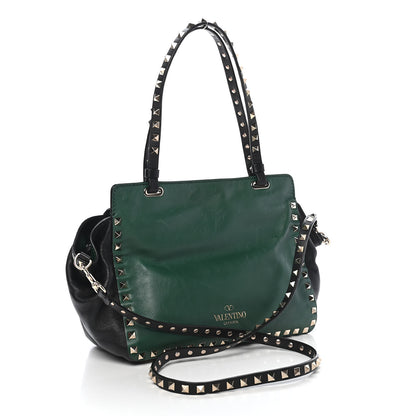 Valentino Garavani Vitello Small Rockstud Tote Smeraldo Black 2 of 9