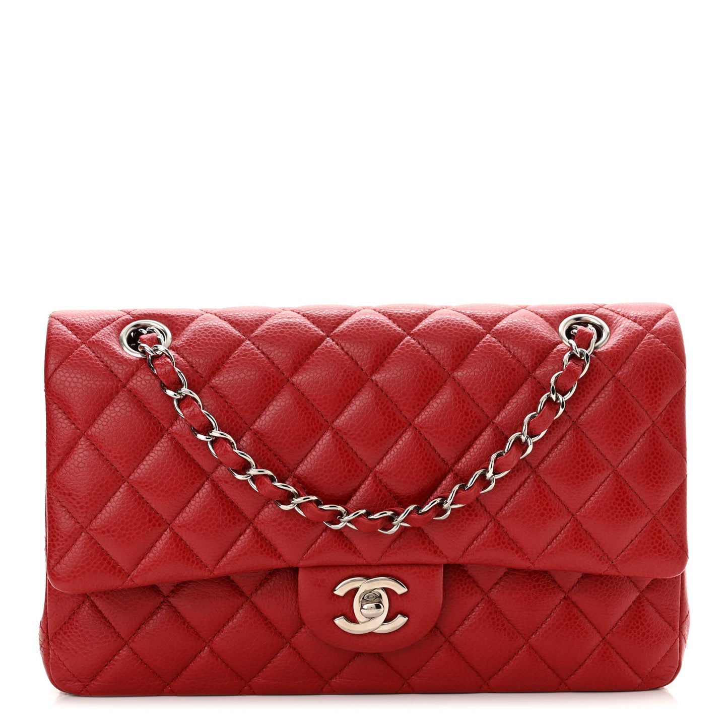 Caviar Quilted Medium Double Flap Red