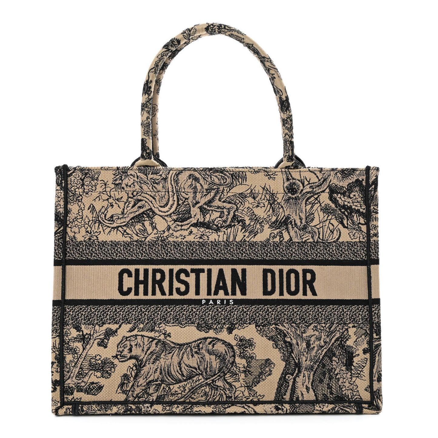 Canvas Embroidered Medium Dioriviera Toile De Jouy Book Tote Black