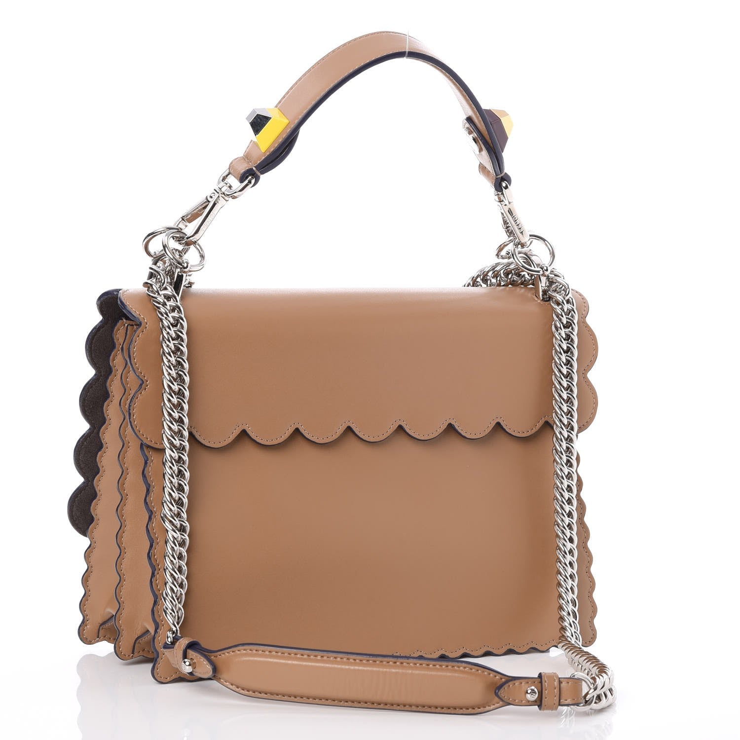 Fendi Vitello Liberty Scalloped Studded Kan I Shoulder Bag Sand 3 of 7