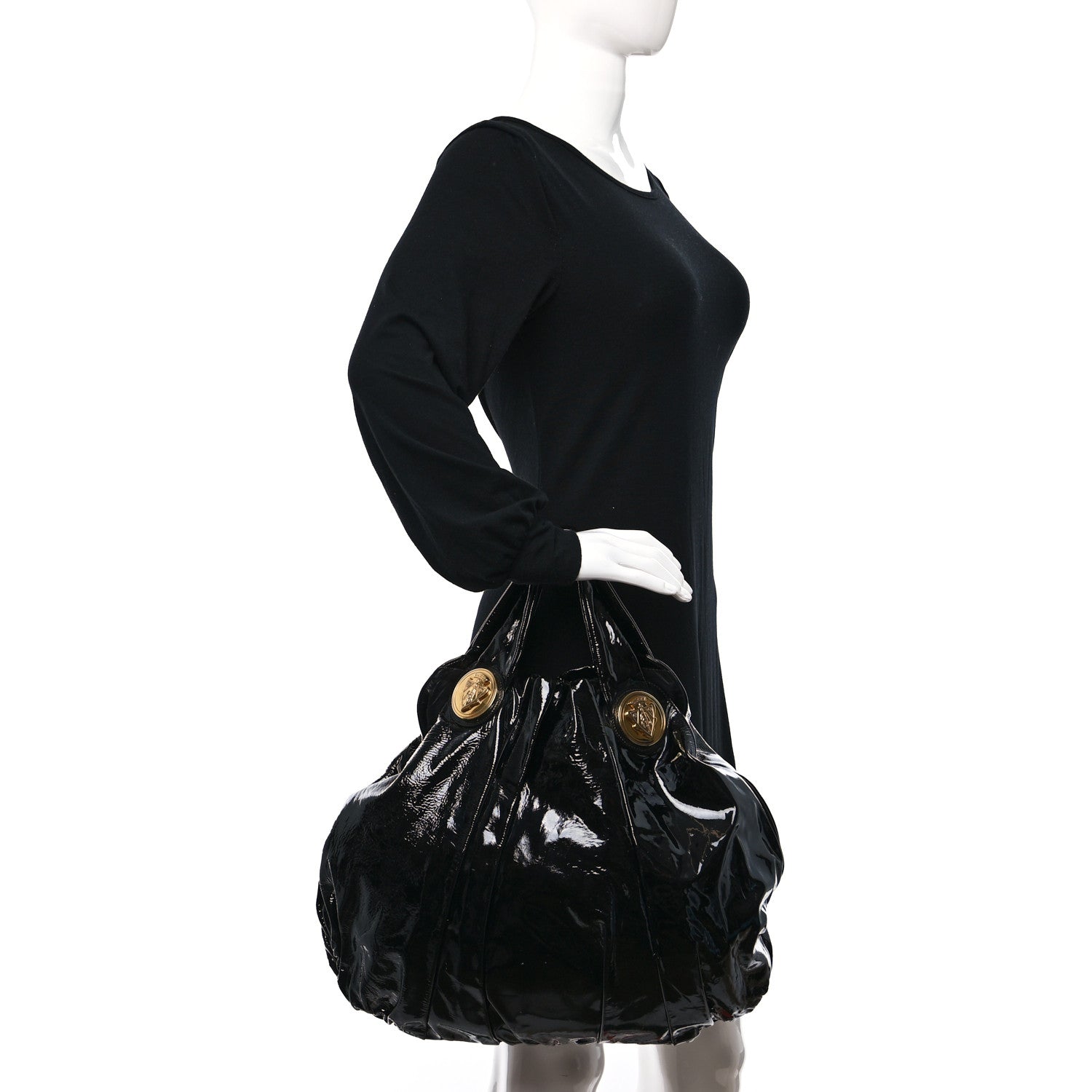 Gucci Patent Large Hysteria Top Handle Bag Black 3 of 10