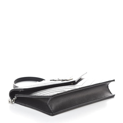 Saint Laurent Grain De Poudre Matelasse Chevron Monogram Envelope Chain Wallet Black 4 of 9