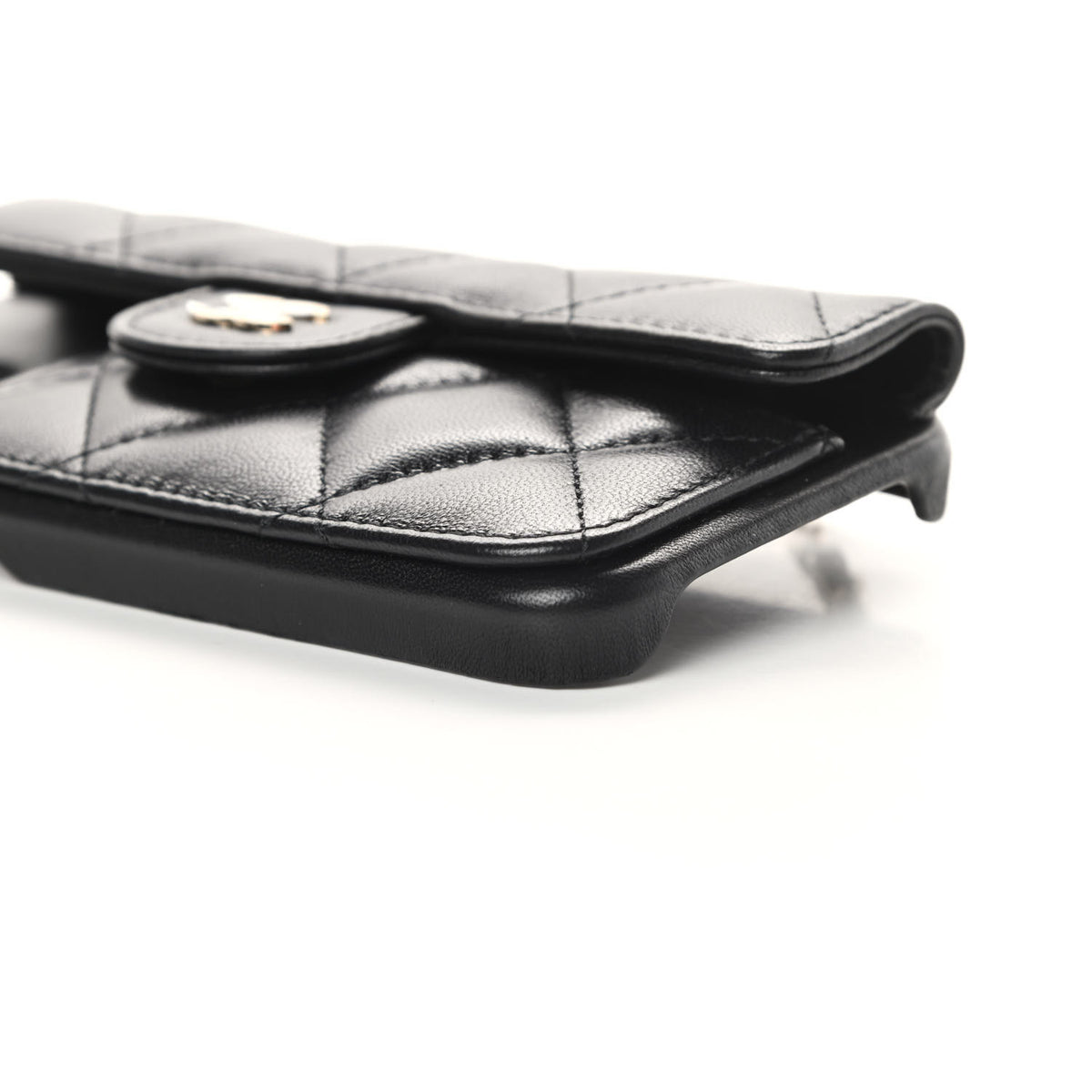 Lambskin Quilted iPhone XII Pro Holder With Chain Black