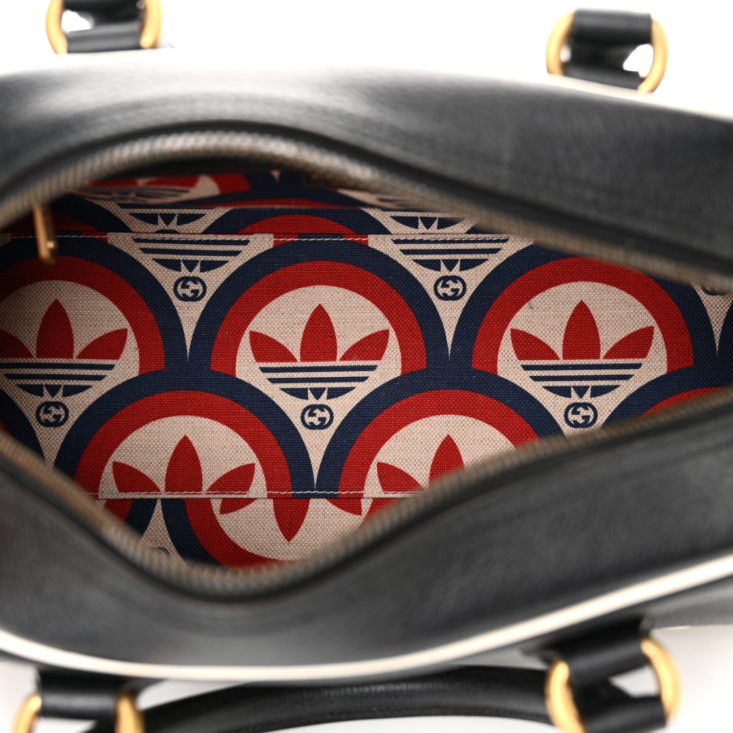 Gucci X ADIDAS Textured Dollar Calfskin Web Trefoil Logo Embossed Mini Bowling Bag Black Off White 5 of 10