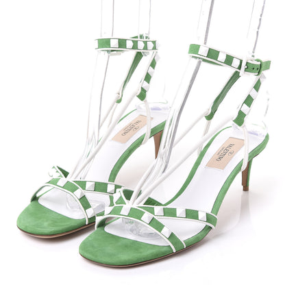 Valentino Garavani Suede Free Rockstud Crisscross Ankle Strap Low Heel Sandals 37 Peppermint White 3 of 7