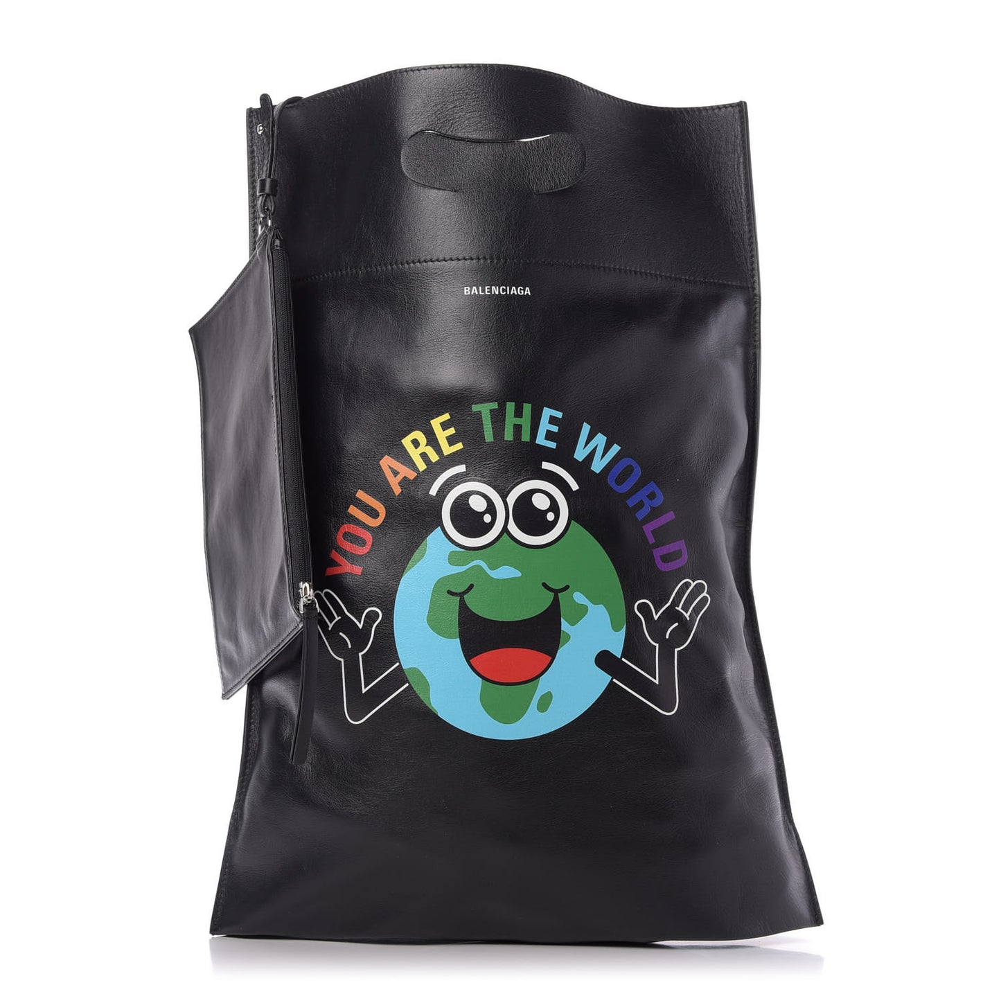 Calfskin Printed You Are The World Plastic Bag Shopper S Black