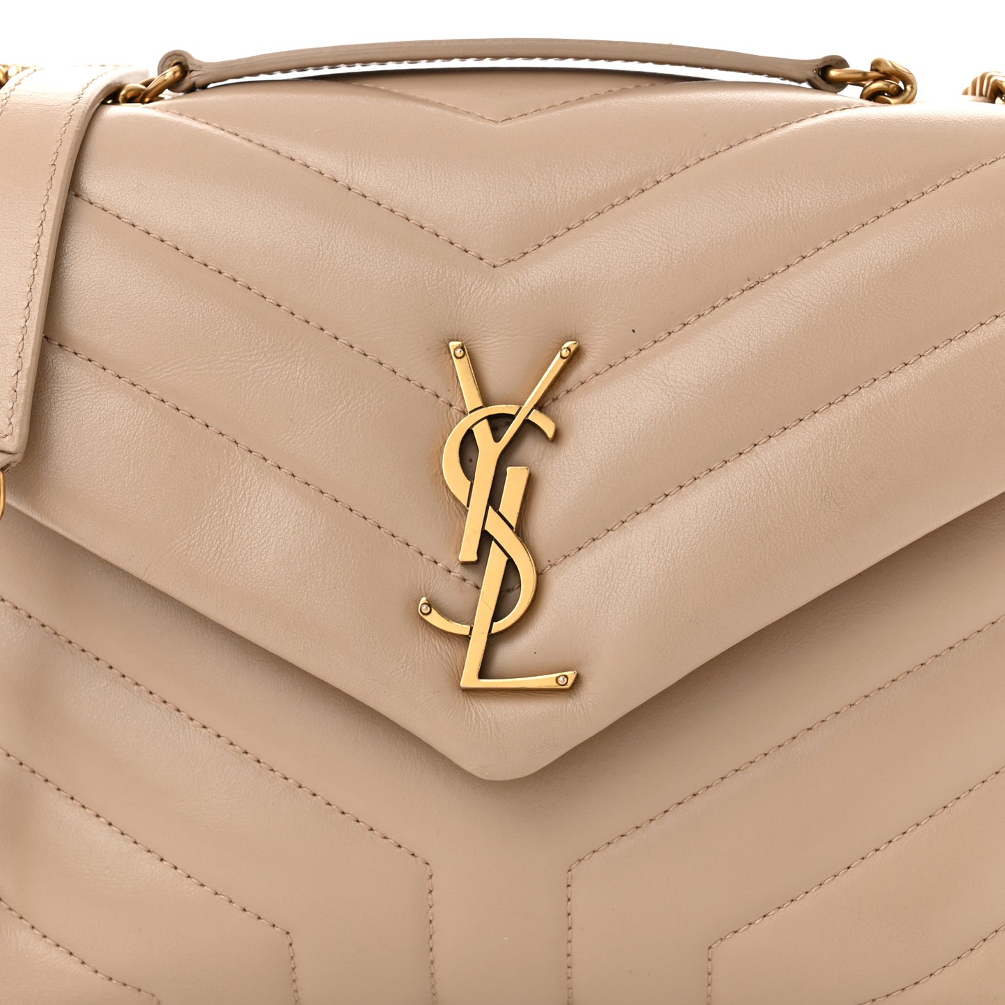 Calfskin Y Quilted Monogram Small Loulou Chain Satchel Dark Beige