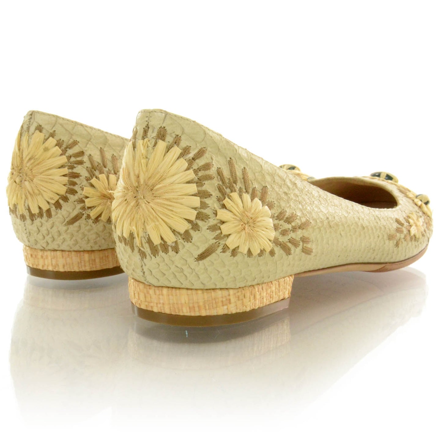 Snakeskin Raffia Embellished Flats 37