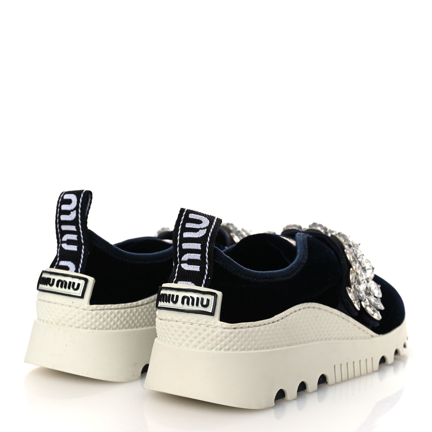 Miu Miu Velvet Crystal Low Top Sneakers 37.5 Blue 5 of 12