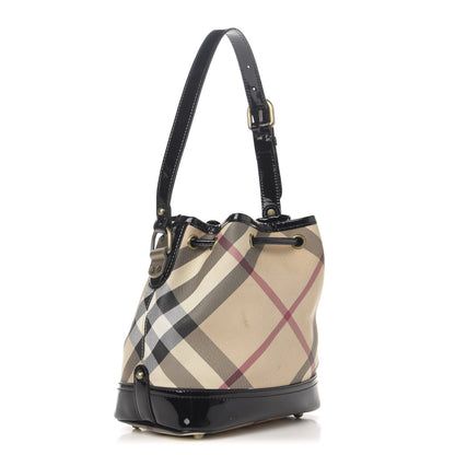 Burberry Patent Trim Nova Check Drawstring Bucket Bag Black 3 of 15