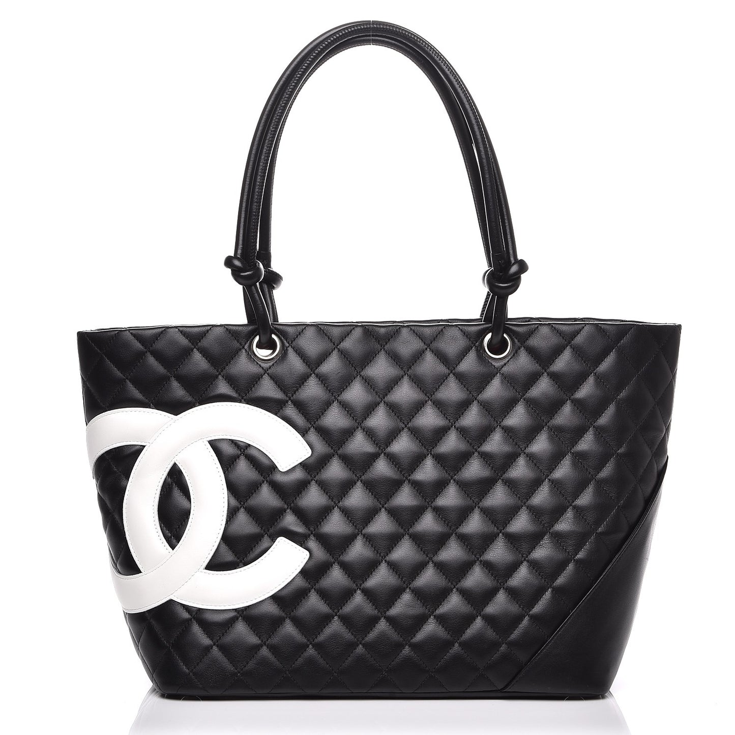 Calfskin Quilted Large Cambon Tote Black White