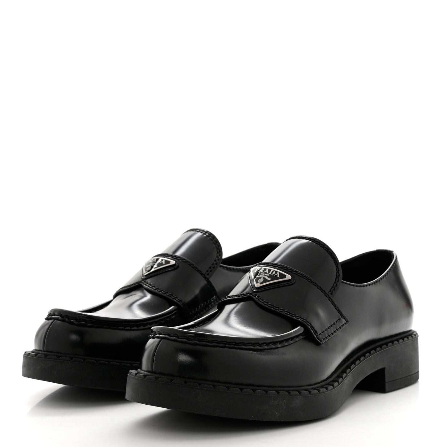 Spazzolato Metal Triangle Logo Mens 35mm Loafers 8 Black