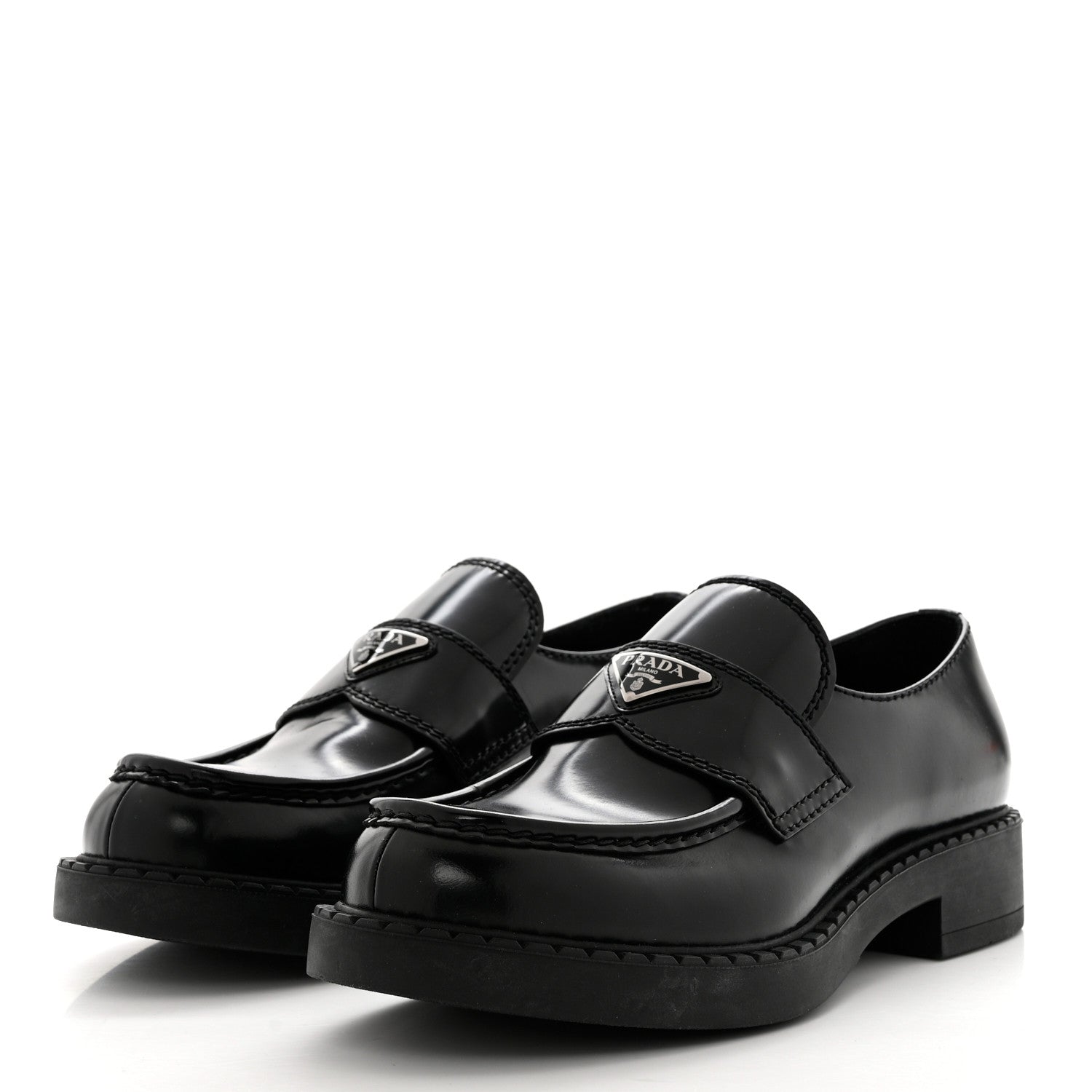 Prada Spazzolato Metal Triangle Logo Mens 35mm Loafers 8 Black 3 of 8