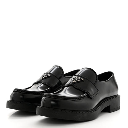 Prada Spazzolato Metal Triangle Logo Mens 35mm Loafers 8 Black 3 of 8