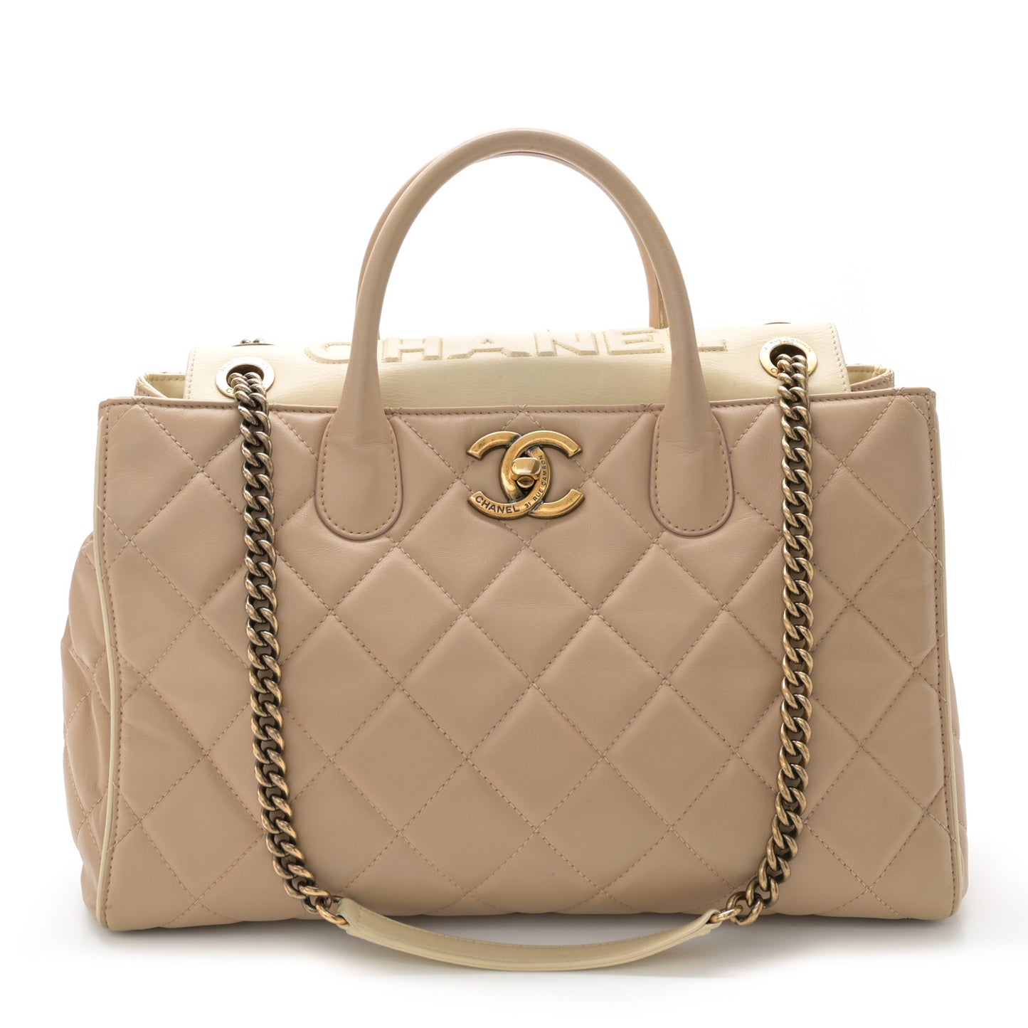 Lambskin Quilted Small Portobello Tote Beige