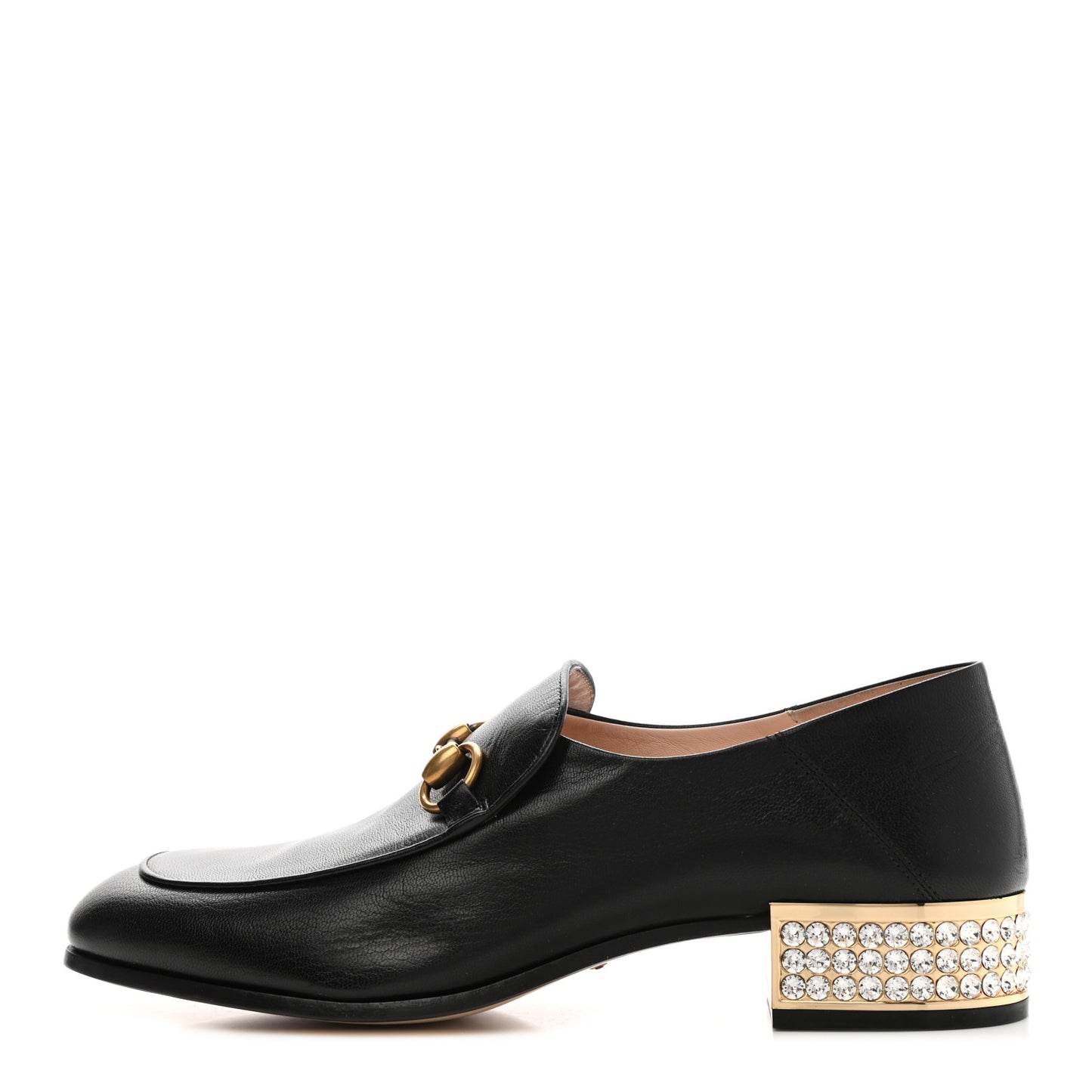 Goatskin Crystal Womens Horsebit Loafers 39.5 Black