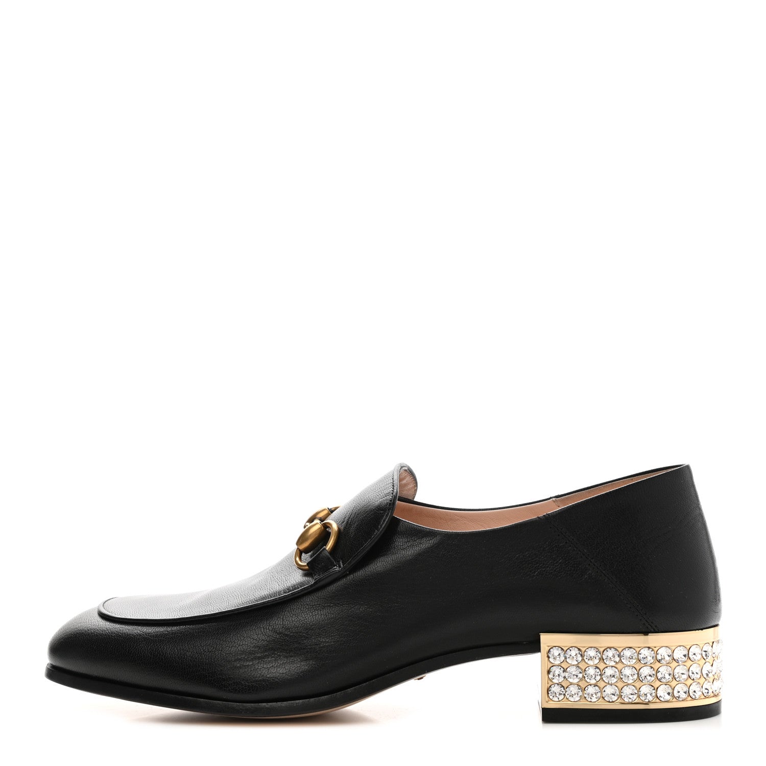 Gucci Goatskin Crystal Womens Horsebit Loafers 39.5 Black 1 of 8