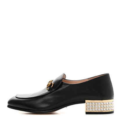 Gucci Goatskin Crystal Womens Horsebit Loafers 39.5 Black 1 of 8
