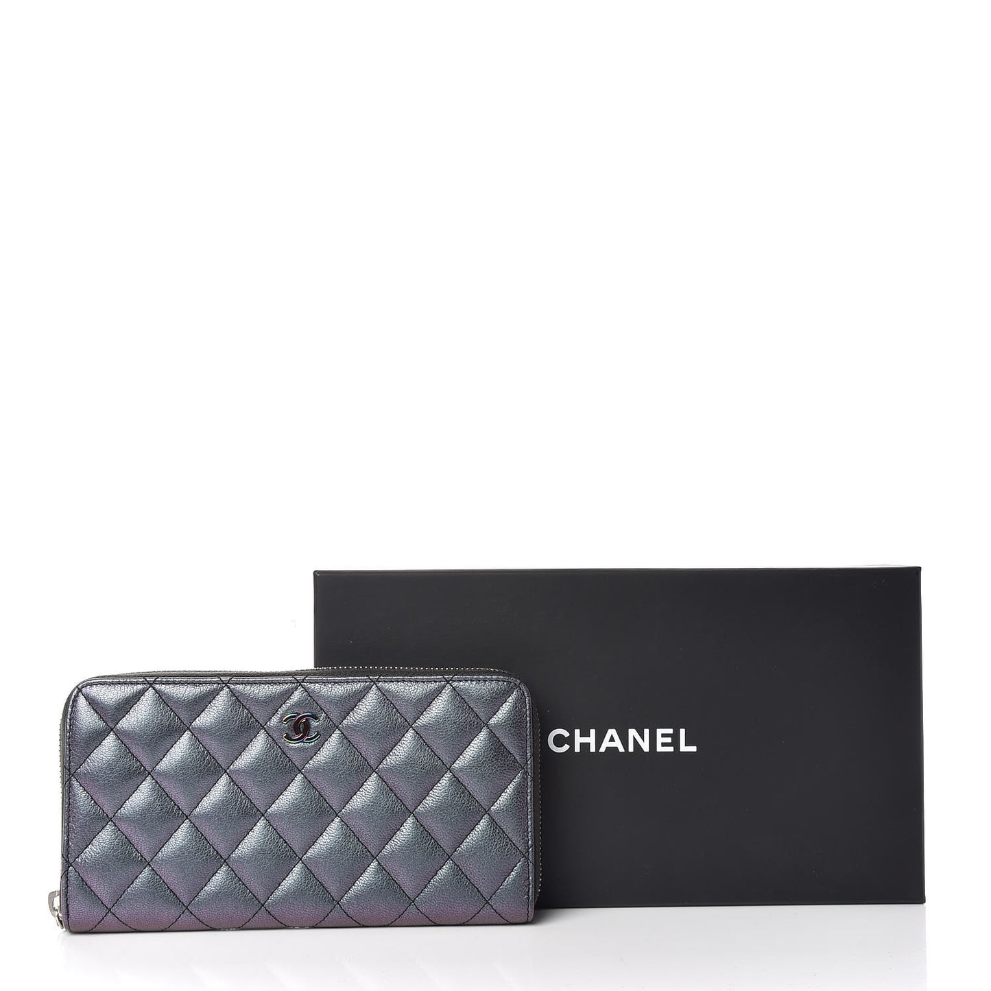 Iridescent Goatskin Quilted Large Zip Around Wallet Purple