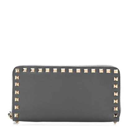 Valentino Garavani Vitello Rockstud Zip Around Wallet Stone 1 of 12