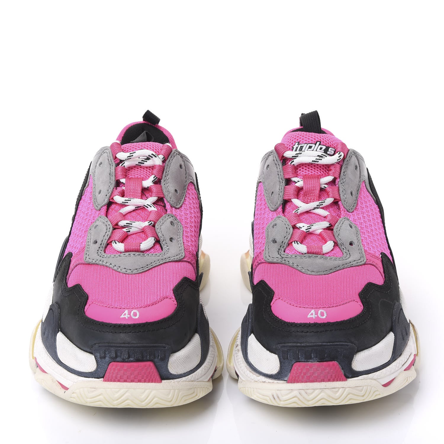 Balenciaga Fabric Mesh Womens Triple S Sneakers 40 Fluo Pink Grey White 2 of 9