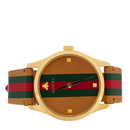 Gucci Stainless Steel Calfskin 38mm G-Timeless Stripe Web Quartz Watch Brown 2 of 4