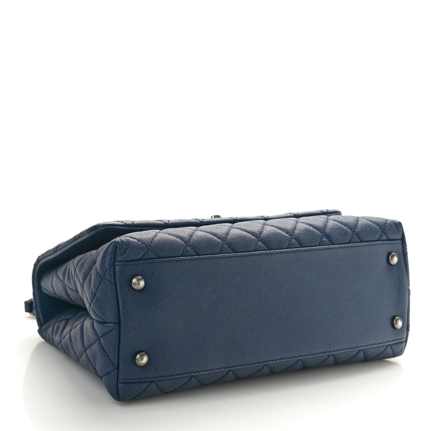 Caviar Lizard Embossed Quilted Small Coco Handle Flap Navy Blue