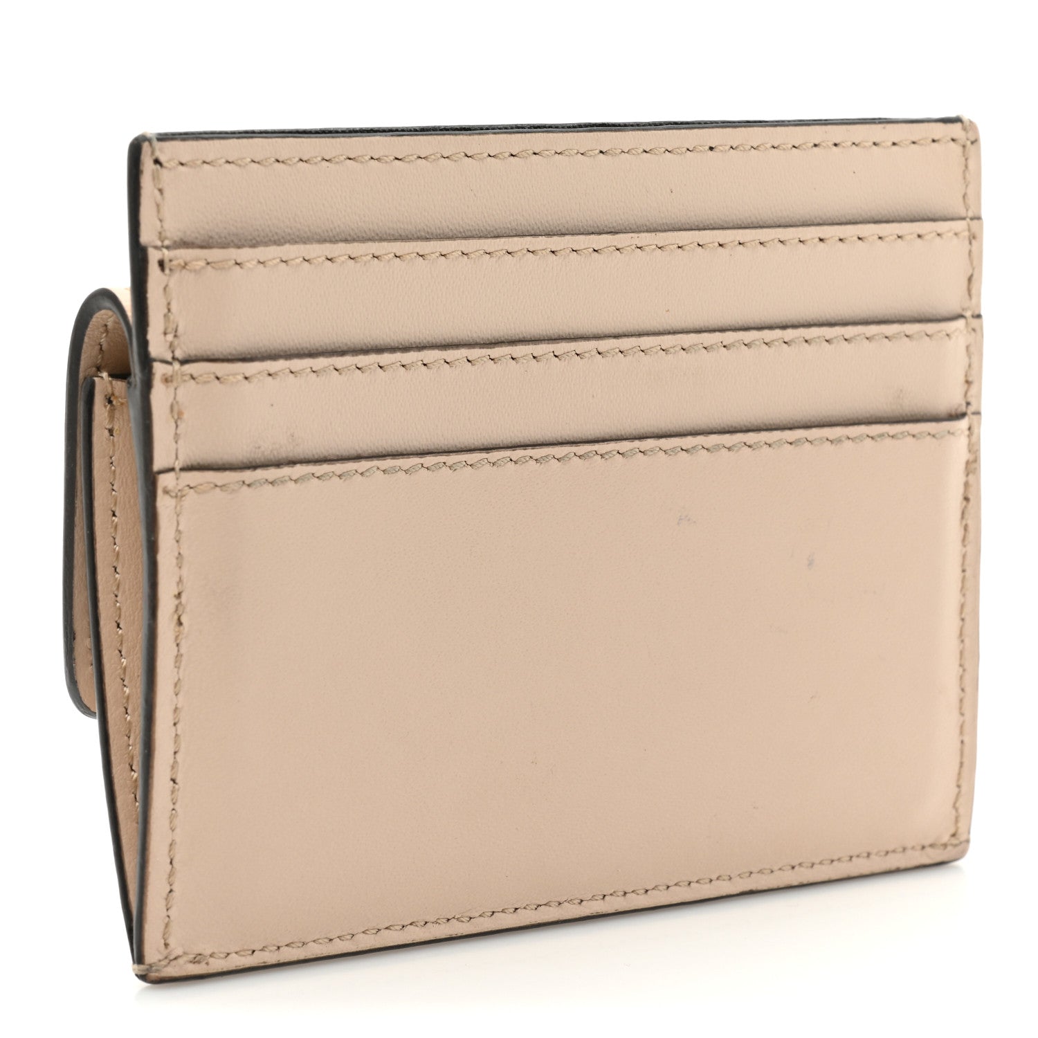 Fendi Vitello King Tamponato Logo Embossed Fold Over Card Holder Wallet Poudre 3 of 13