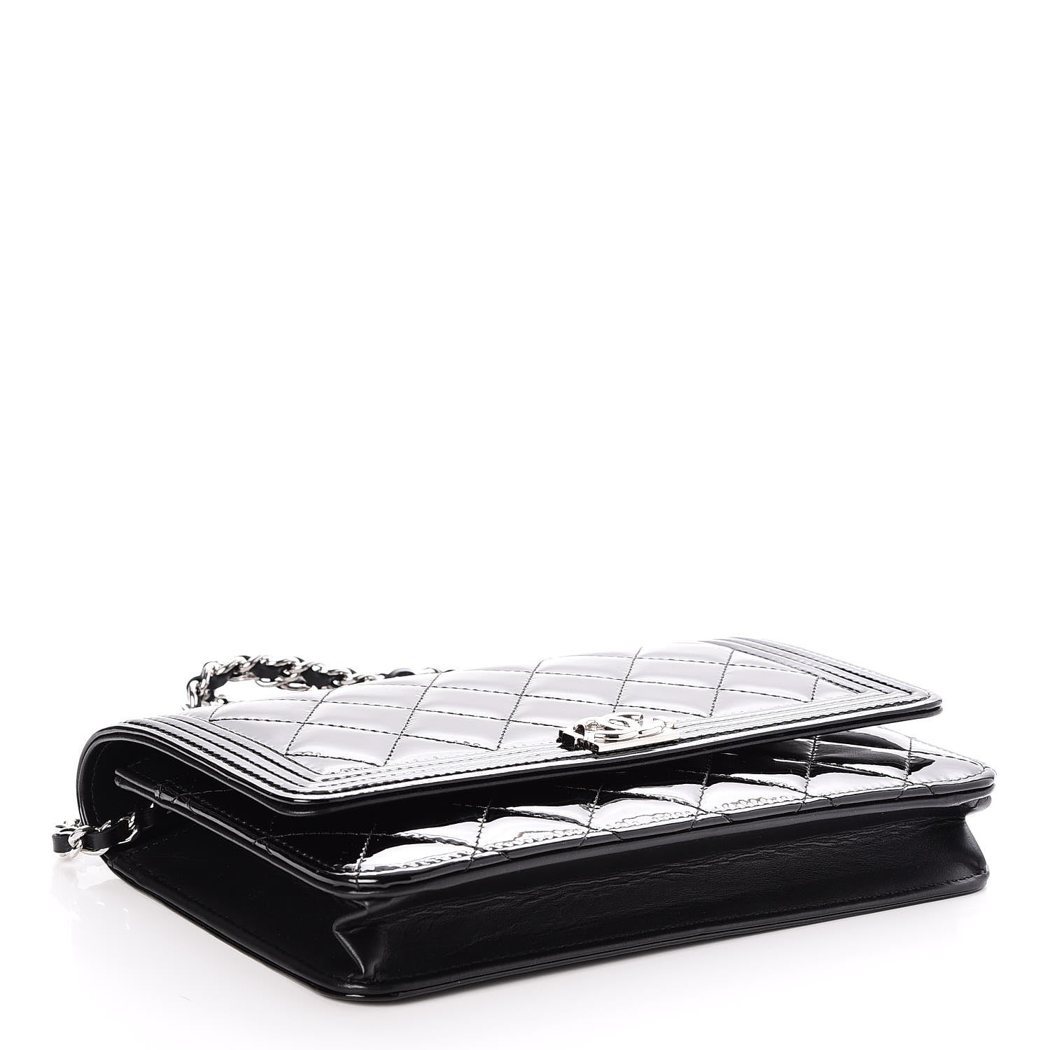 Chanel Patent Calfskin Quilted Boy Wallet On Chain WOC Black 4 of 9