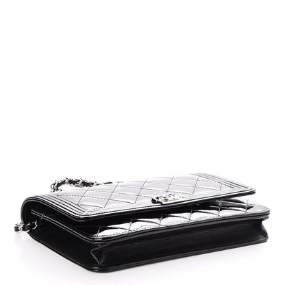 Chanel Patent Calfskin Quilted Boy Wallet On Chain WOC Black 4 of 9