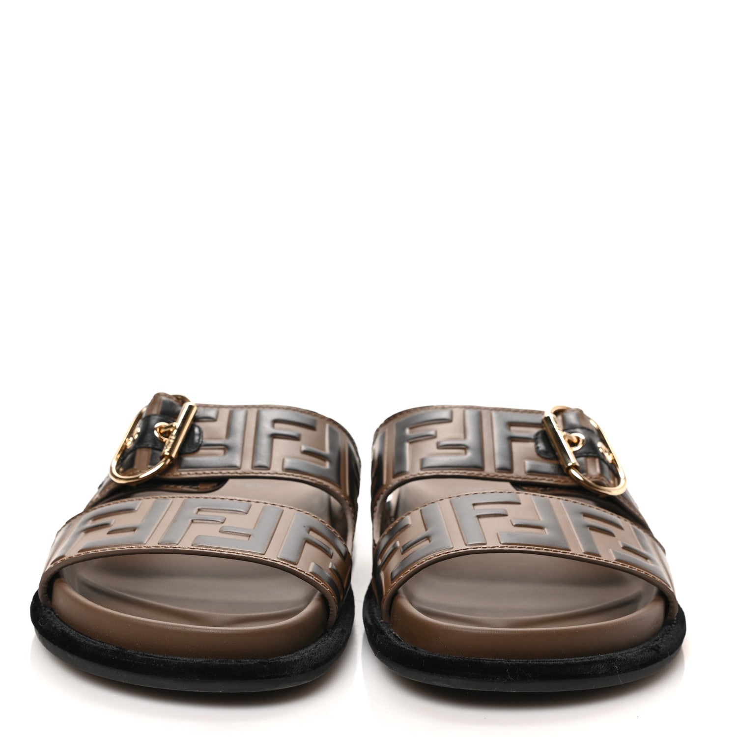 Fendi Calfskin FF Embossed Pearland Slide Sandals 39 Tobacco Moro 2 of 6