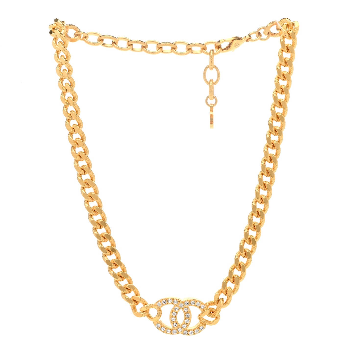 Crystal Chain Link CC Choker Necklace Gold