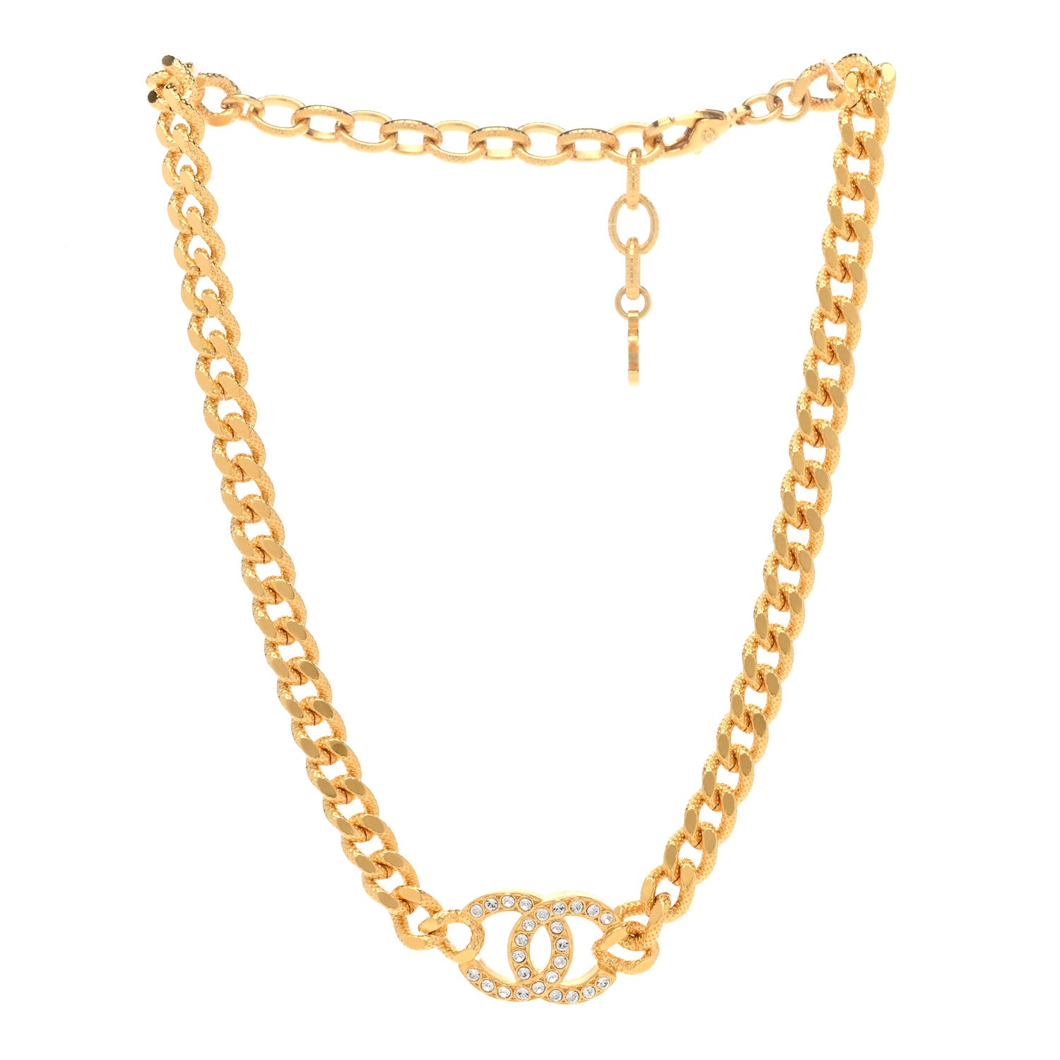 Chanel Crystal Chain Link CC Choker Necklace Gold 3 of 6