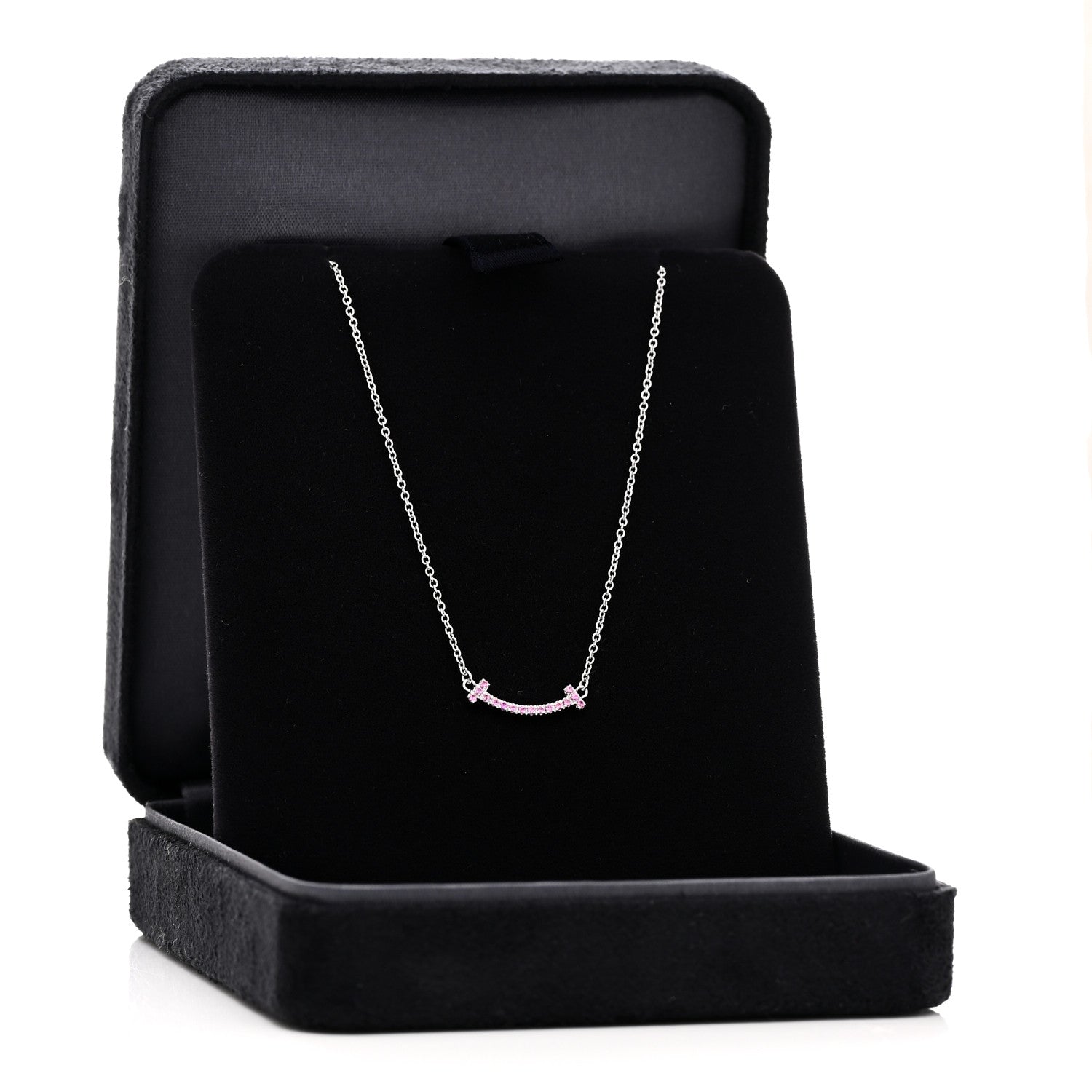 Tiffany 18K White Gold Pink Sapphire Mini T Smile Pendant Necklace 6 of 6