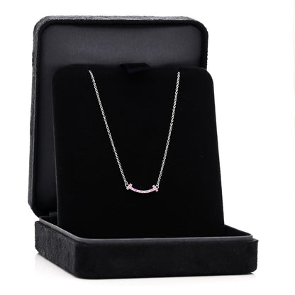 Tiffany 18K White Gold Pink Sapphire Mini T Smile Pendant Necklace 6 of 6
