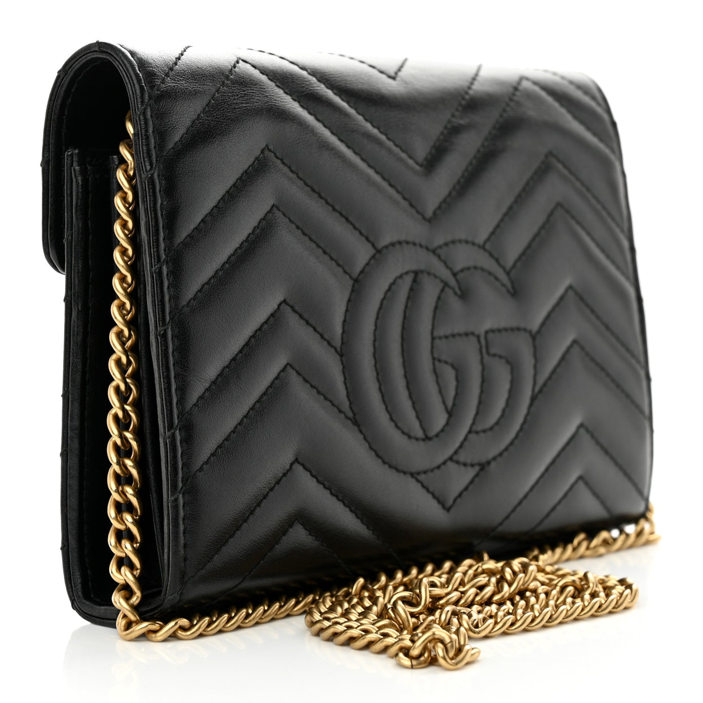 Calfskin Matelasse GG Marmont Chain Wallet Black
