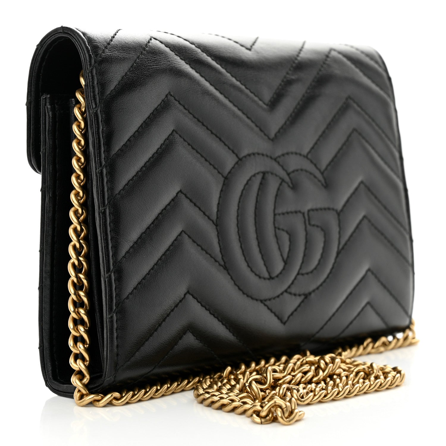 Gucci Calfskin Matelasse GG Marmont Chain Wallet Black 3 of 10
