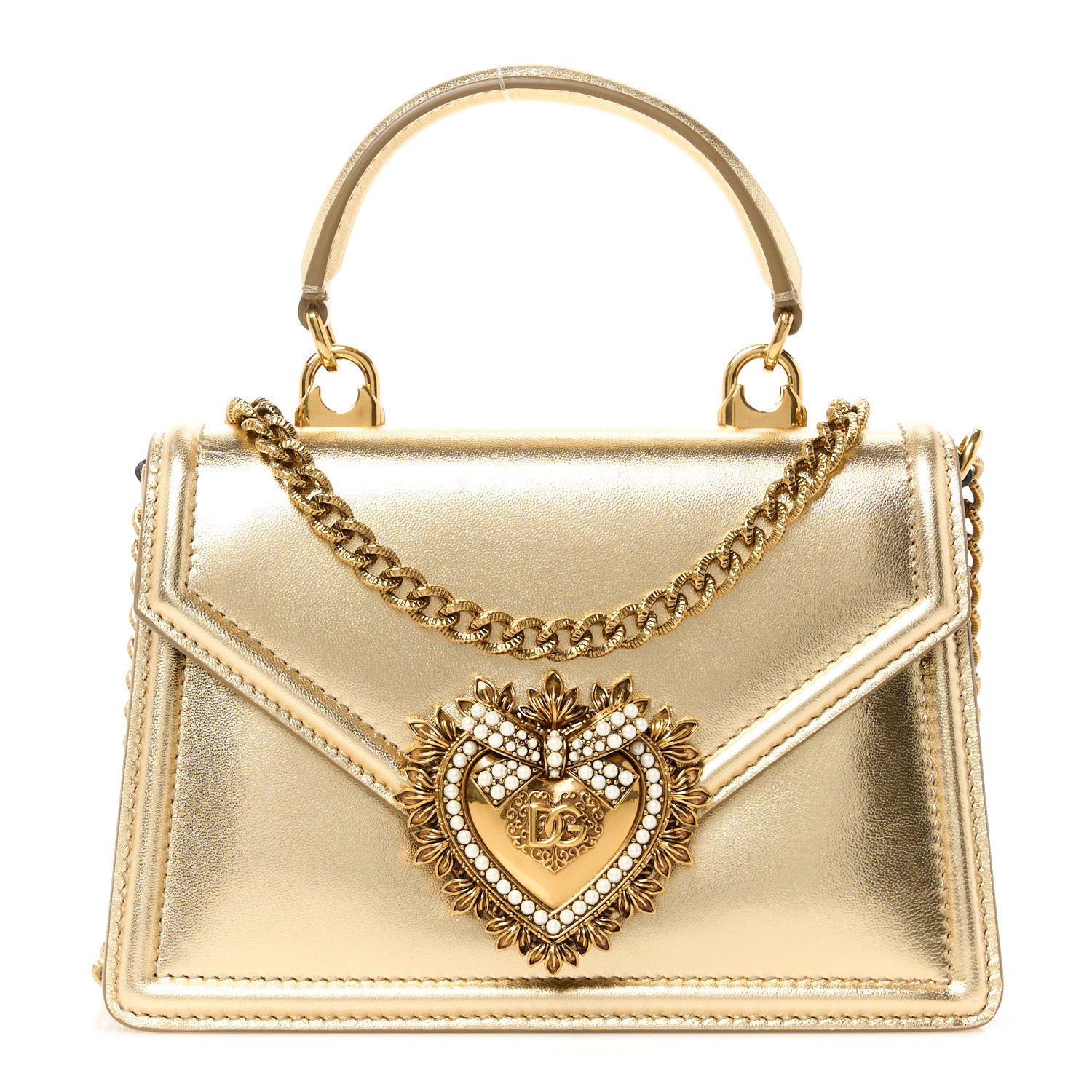 Dolce & Gabbana Metallic Nappa Small Devotion Envelope Top Handle Bag Gold 1 of 11