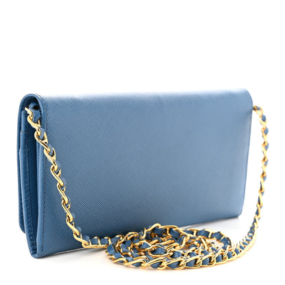 Prada Saffiano Metal Oro Chain Wallet Cobalto 3 of 11