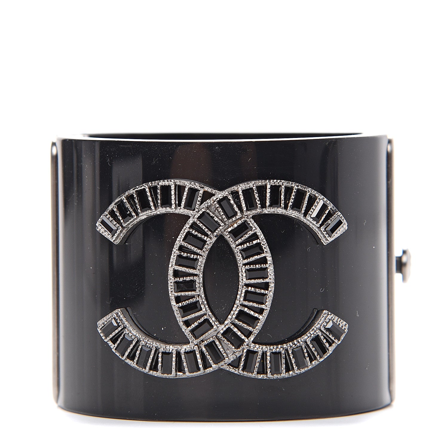 Chanel Resin Baguette Crystal CC Cuff Black 1 of 5