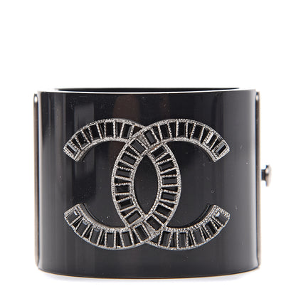 Chanel Resin Baguette Crystal CC Cuff Black 1 of 5