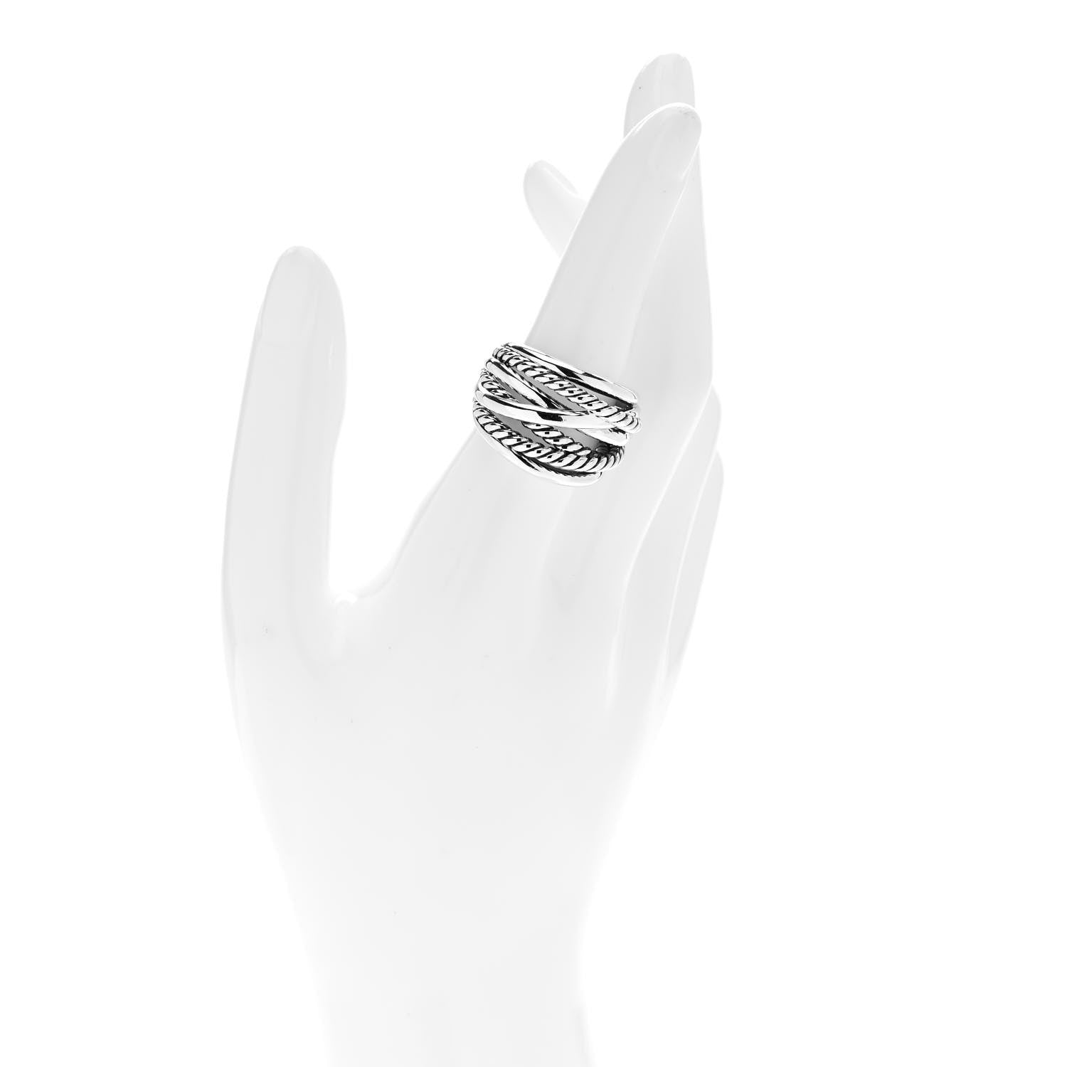 David Yurman Sterling Silver 18mm Wide Crossover Cable Ring 57 8 2 of 4