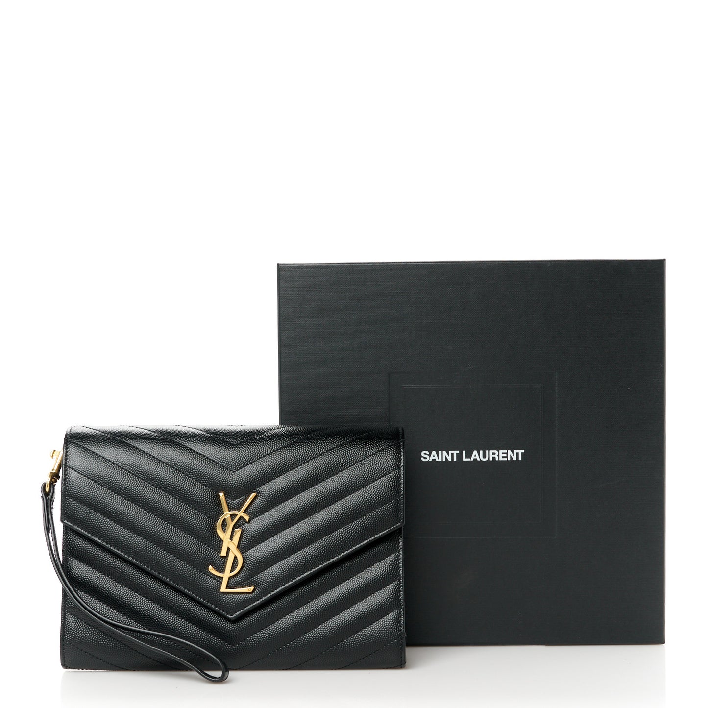 Grain De Poudre Matelasse Chevron Monogram Envelope Clutch Black