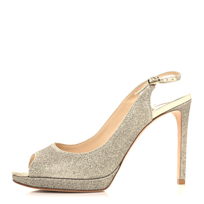 Jimmy Choo Dusty Glitter Nova 100 Slingback Peep Toe Pumps 38.5 Platinum Ice 1 of 7