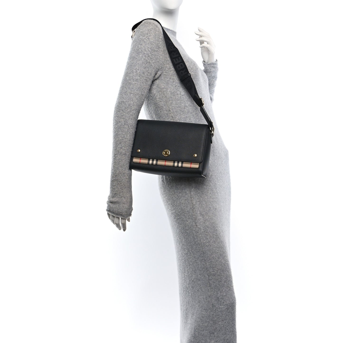 Grainy Calfskin Vintage Check Note Crossbody Bag Black
