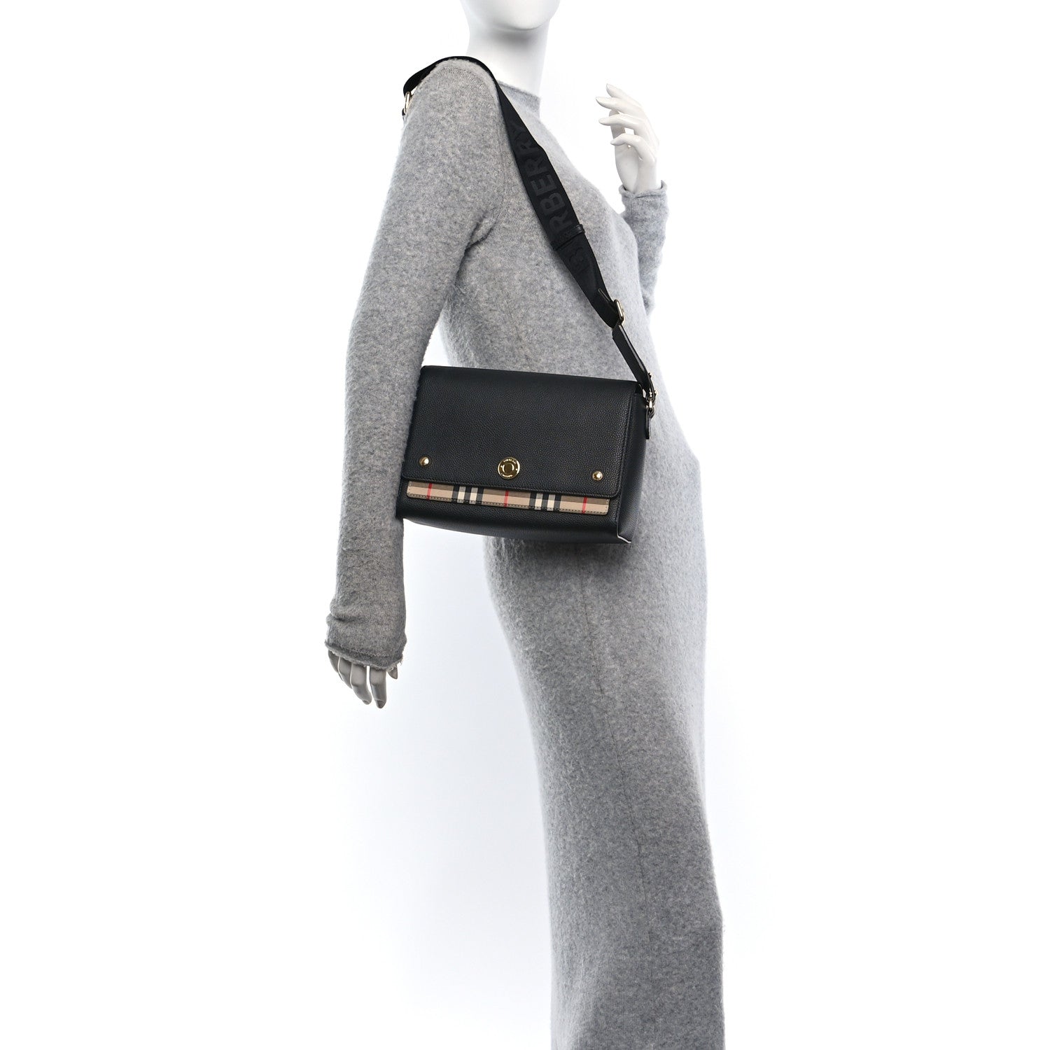 Burberry Grainy Calfskin Vintage Check Note Crossbody Bag Black 2 of 9