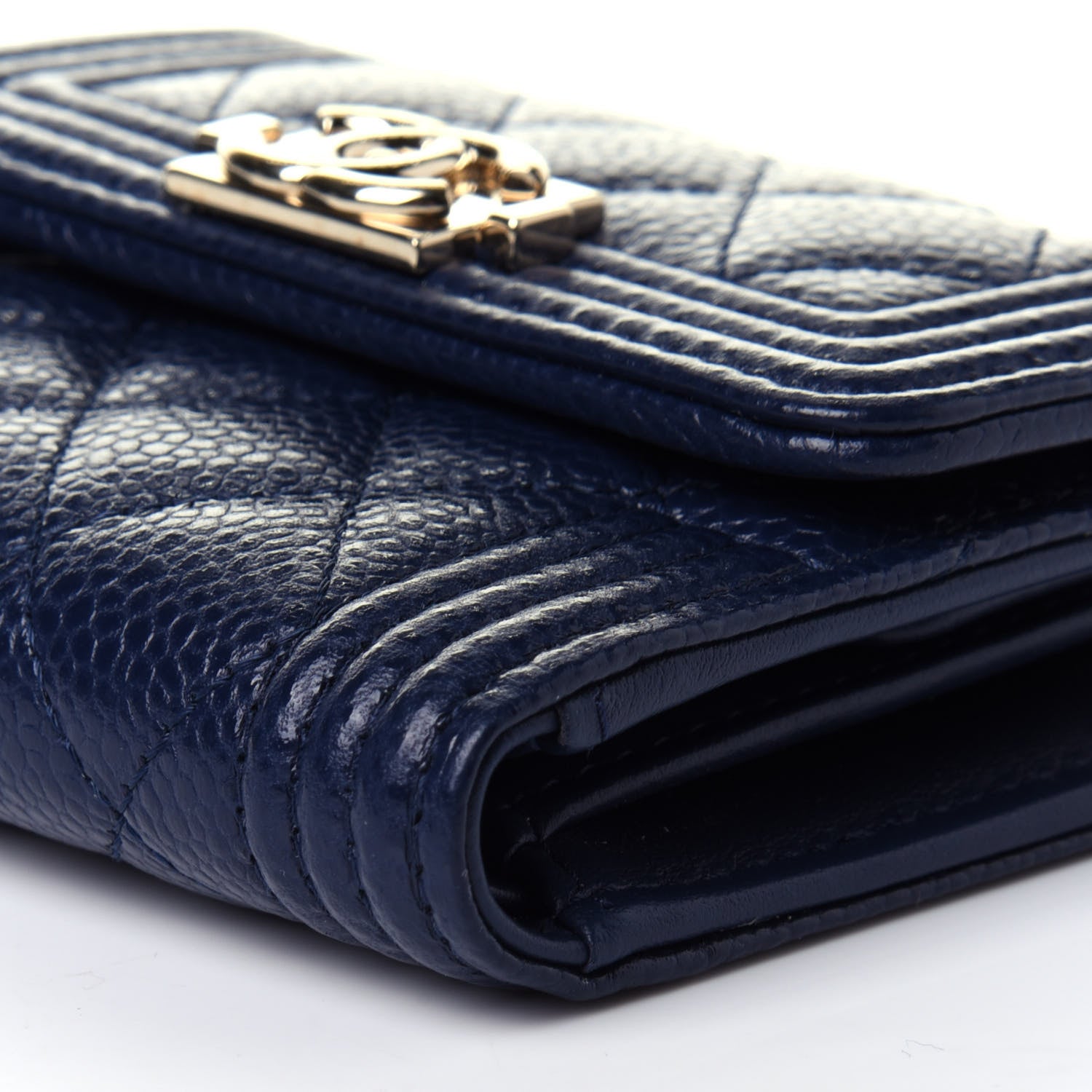 Chanel Caviar Quilted Compact Boy Wallet Blue 10 of 12