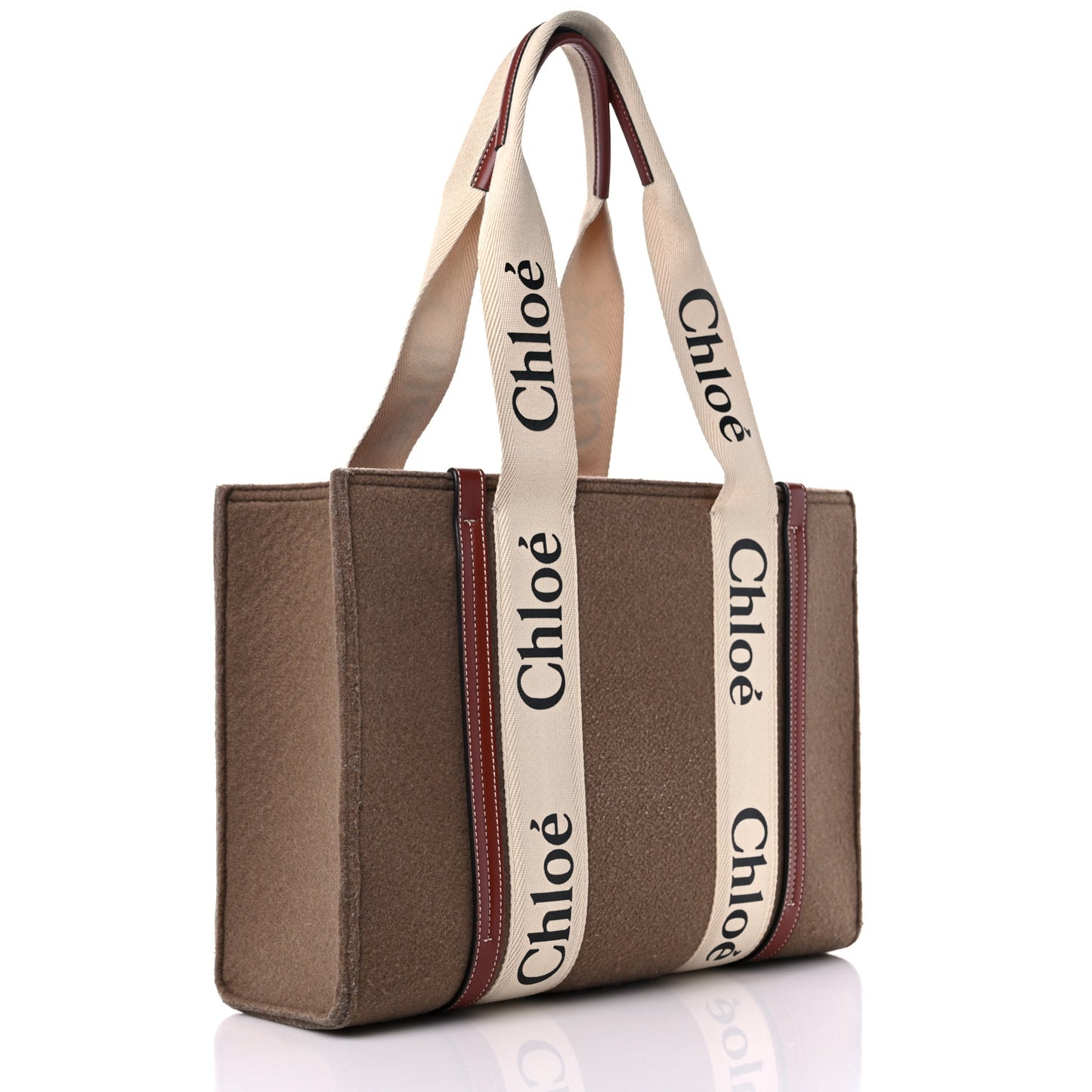 Felt Shiny Calfskin Medium Woody Ribbon Tote Light Brown